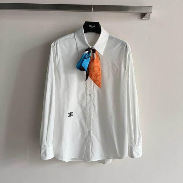Chemise à manches longues Celine 26SS avec logo brodé blanche en coton 943325