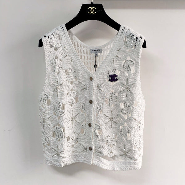 Gilet bicolore Chanel blanc en coton 125490