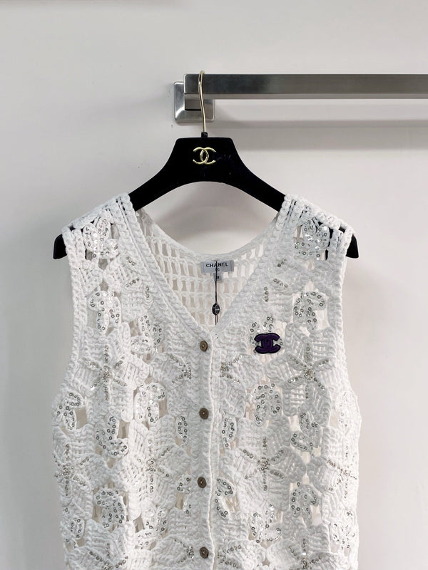 Gilet bicolore Chanel blanc en coton 125490