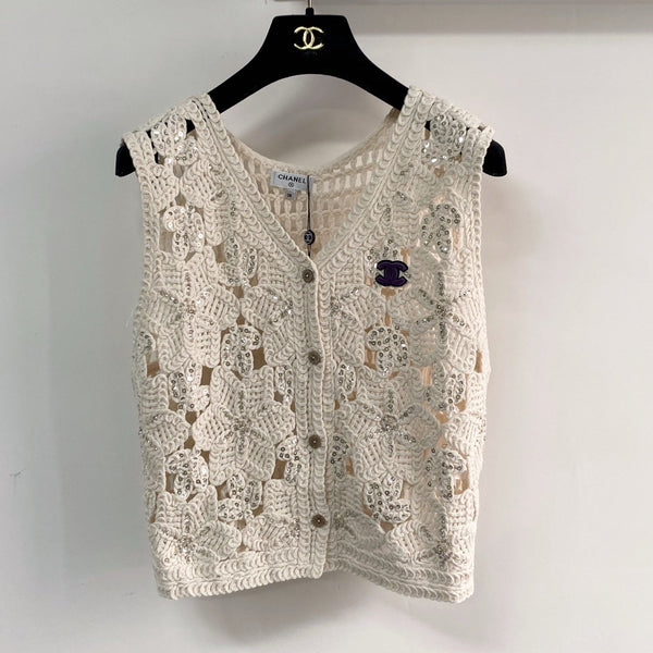 Gilet bicolore Chanel écru en coton 125489