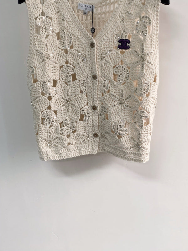 Gilet bicolore Chanel écru en coton 125489