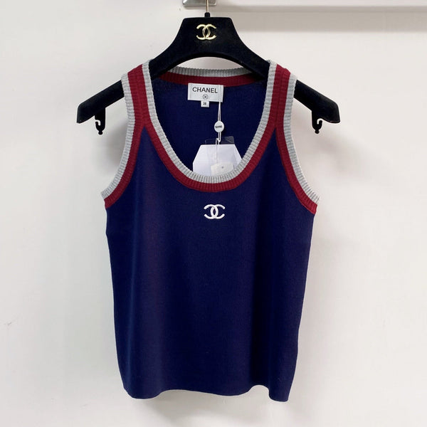 Gilet Chanel bicolore bleu marine en laine 125483