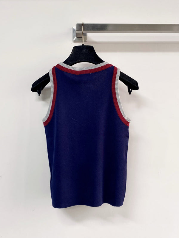 Gilet Chanel bicolore bleu marine en laine 125483