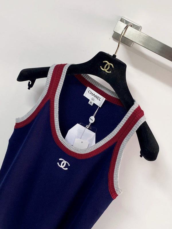 Gilet Chanel bicolore bleu marine en laine 125483