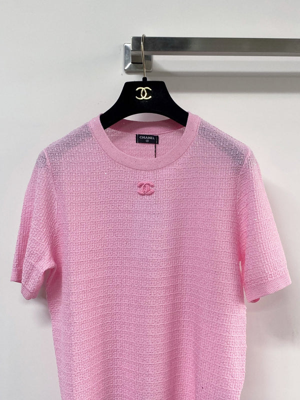 T-shirt Chanel à manches courtes rose en Tencel 125448