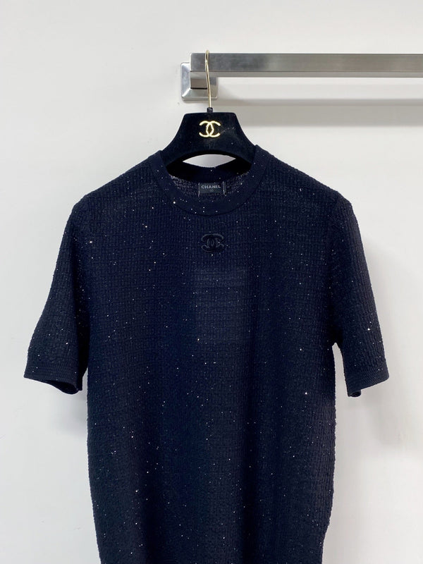 T-shirt manches courtes Chanel bleu marine en Tencel 125446