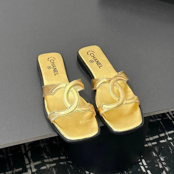 Chanel 2026 Flat Sandal Gold Cowhide