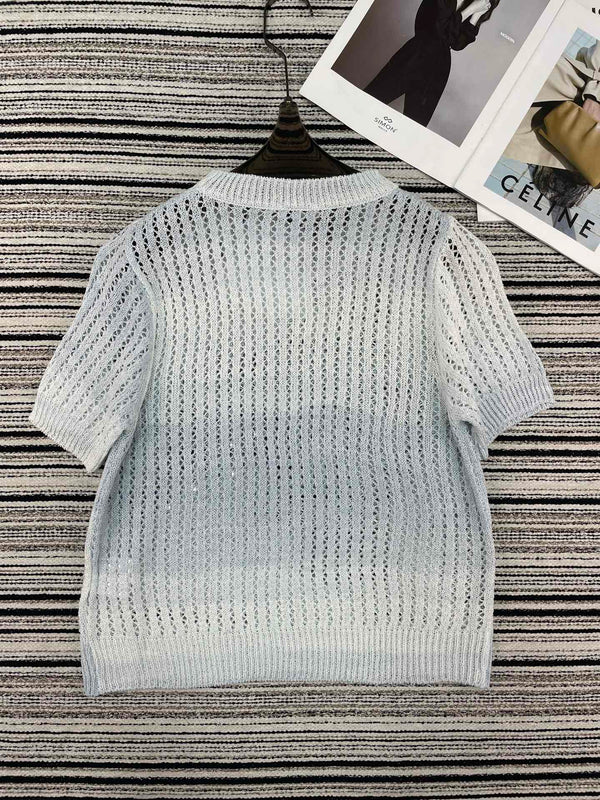 Chanel Tricot Manches Courtes Bleu en Laine 133528