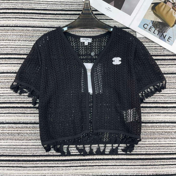 Chanel Haut en maille à manches courtes Noir en Coton 133517