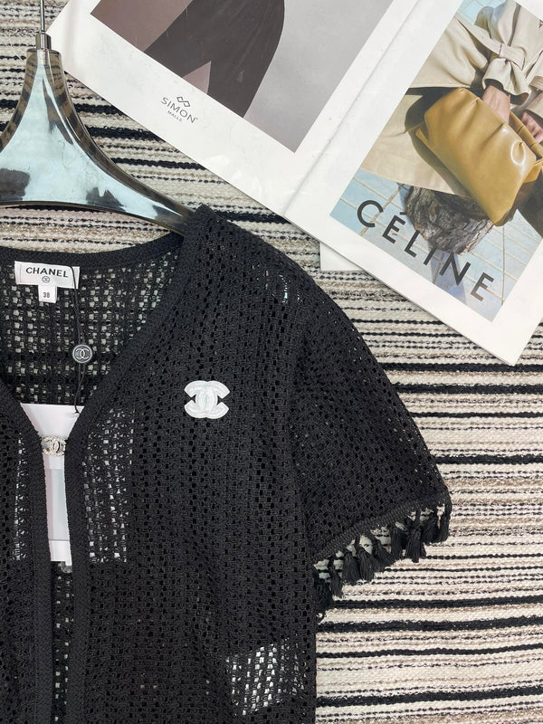 Chanel Haut en maille à manches courtes Noir en Coton 133517