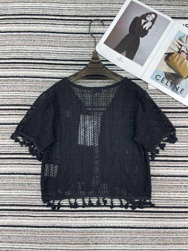 Chanel Haut en maille à manches courtes Noir en Coton 133517
