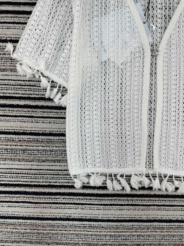 Haut à manches courtes en maille Chanel blanc en coton 133512
