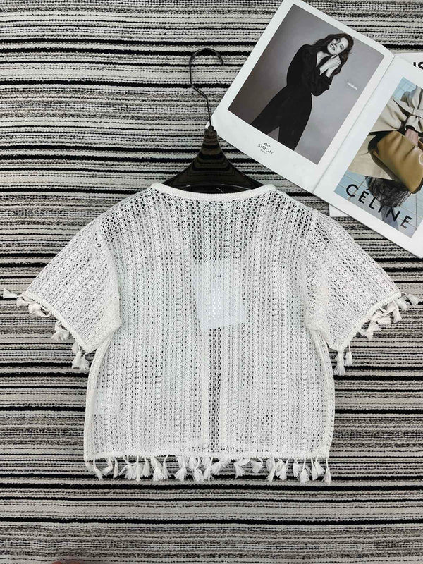 Haut à manches courtes en maille Chanel blanc en coton 133512