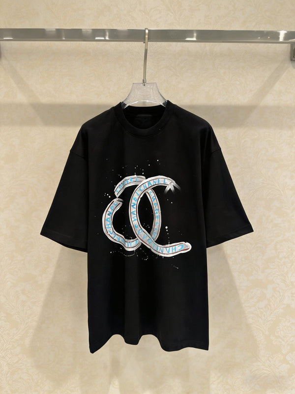 T-shirt Chanel "CC" Lettre Manches Courtes Noir en Coton 127291