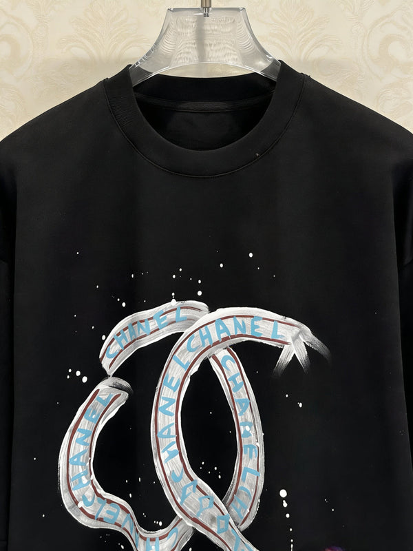 T-shirt Chanel "CC" Lettre Manches Courtes Noir en Coton 127291