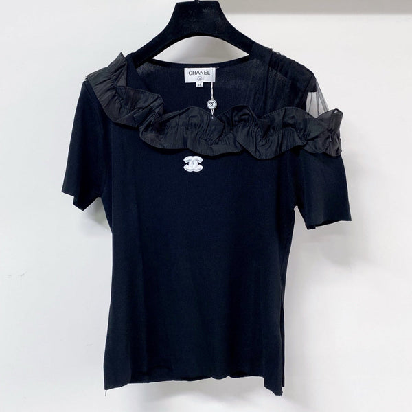 T-shirt Chanel à manches courtes noir en laine 125426