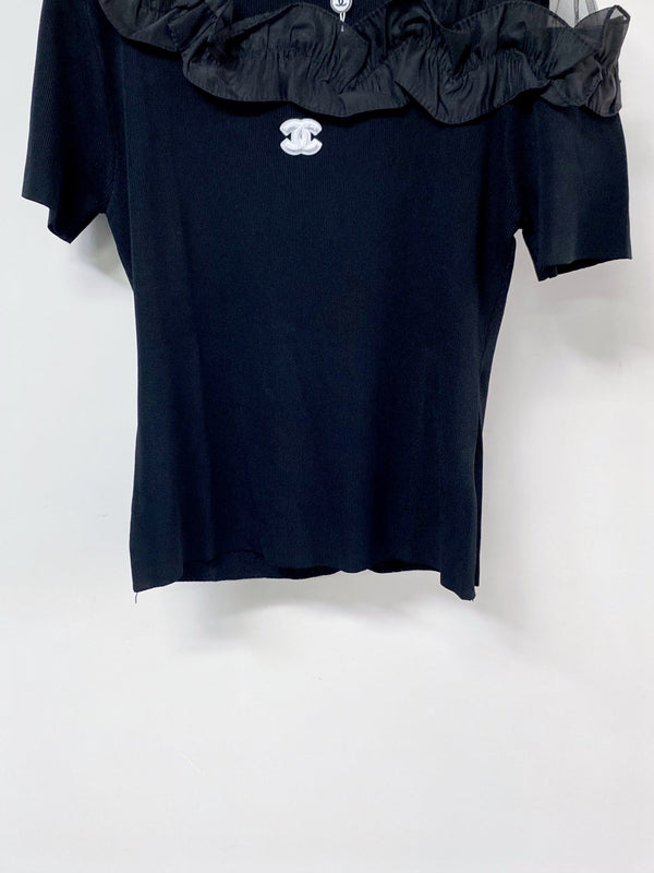 T-shirt Chanel à manches courtes noir en laine 125426