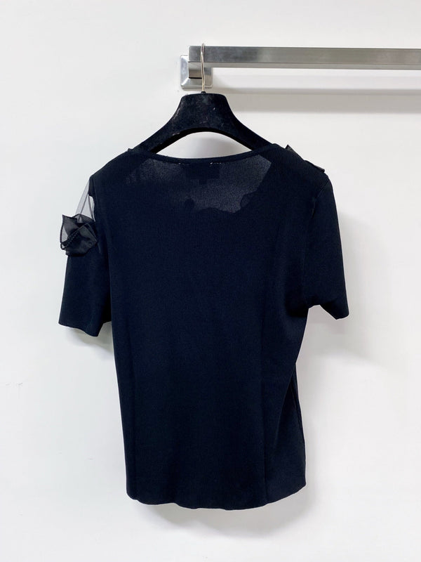 T-shirt Chanel à manches courtes noir en laine 125426