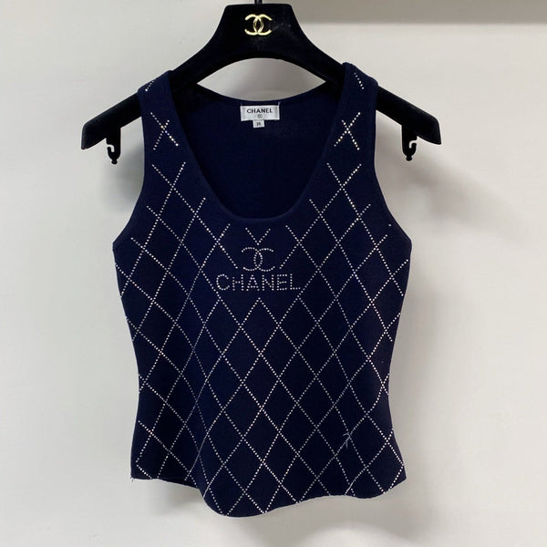 Haut sans manches Chanel bleu marine en cachemire 125423