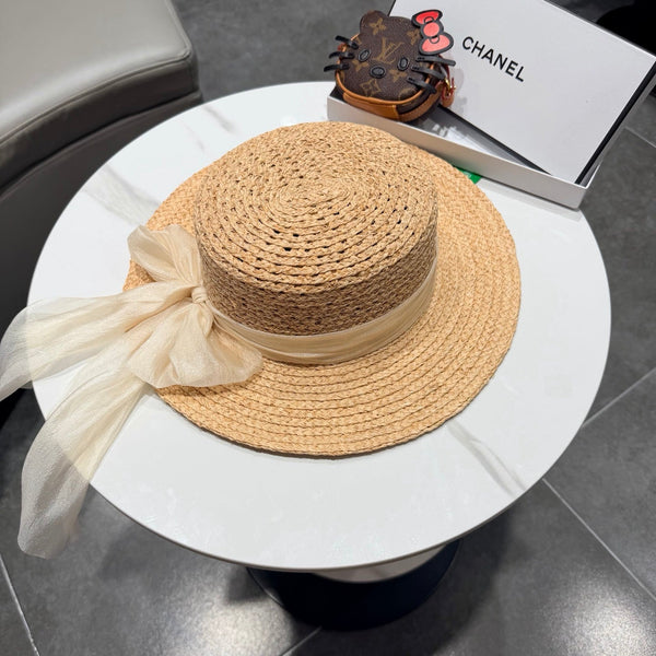 Chanel Chapeau de paille Beige Jaune en raphia 192105