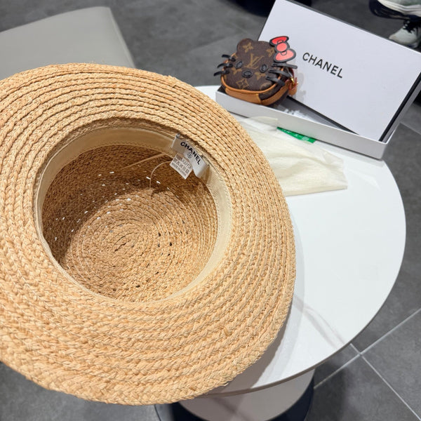 Chanel Chapeau de paille Beige Jaune en raphia 192105