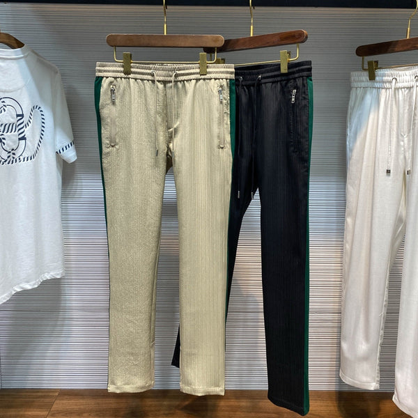 PRA26SS Striped Textured Drawstring Casual Pants in Cotton 143651