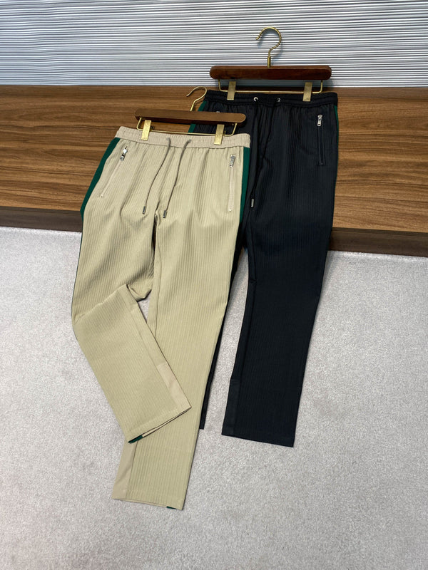 PRA26SS Striped Textured Drawstring Casual Pants in Cotton 143651