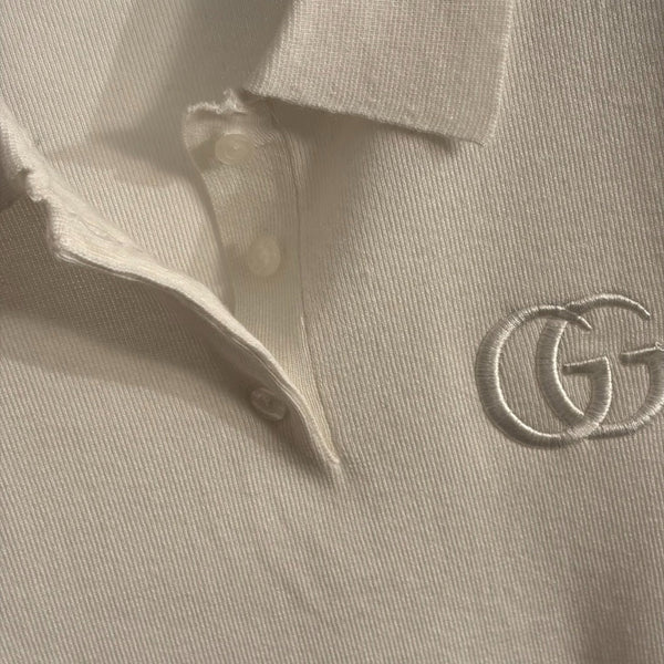 GG Embroidered Half-Button Collar Short-Sleeve Wool