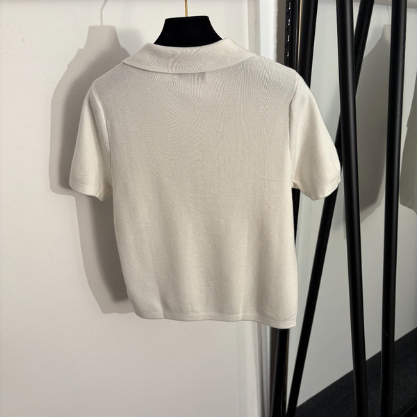 GG Embroidered Half-Button Collar Short-Sleeve Wool