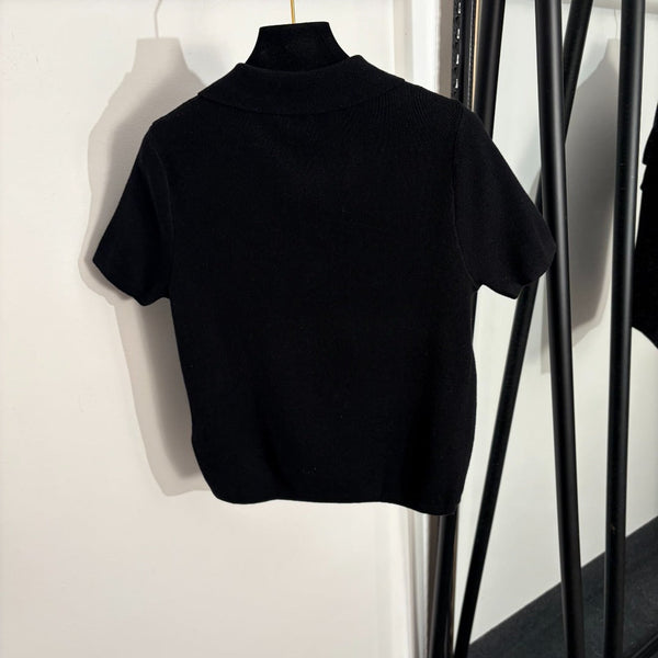 GG Embroidered Half-Button Collar Short-Sleeve Wool