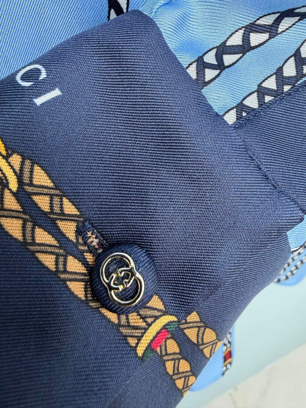 GG Chain Series Print Shirt Blue in Silk Twill 144472