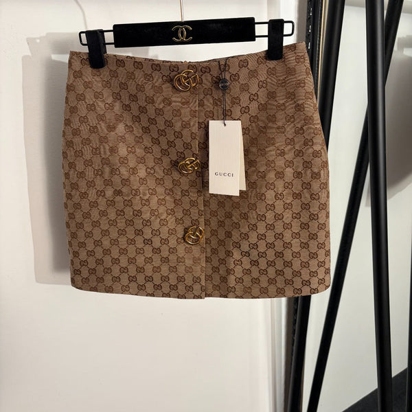GG Bodycon A-line Mini Skirt Brown in Cotton 135285