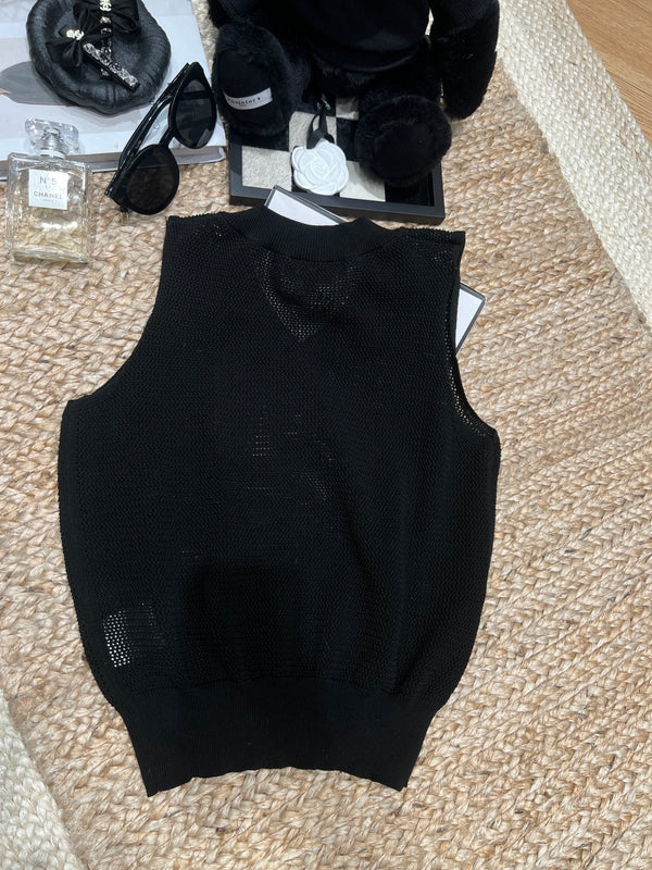Gilet tricoté noir en maille inspiré de Chanel 161799