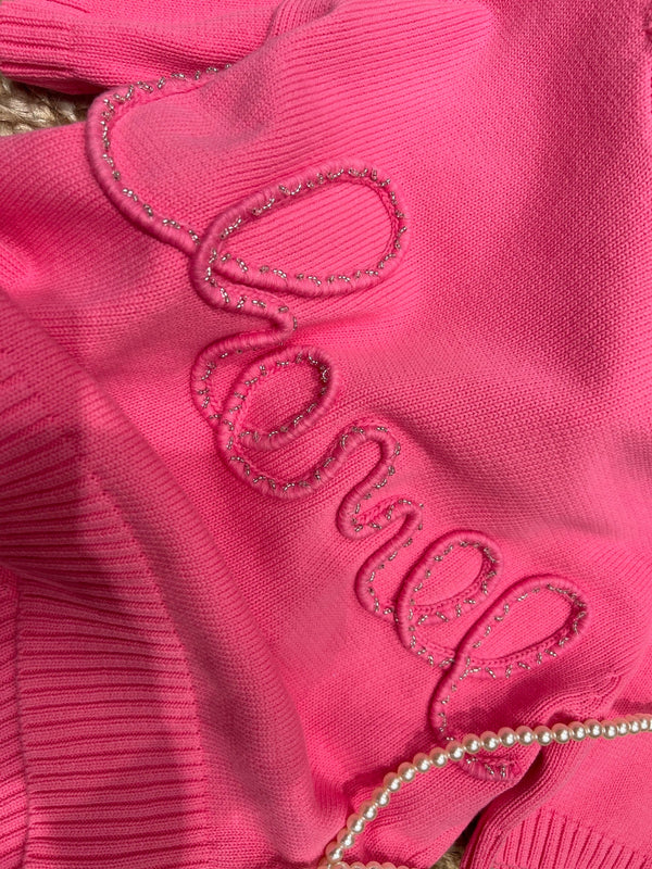 Chanel 26SS Top en maille à manches courtes rose en coton 161789