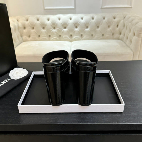 Sandales à plateforme et talons hauts Chanel 2026, 12,5 cm, noires en cuir de vachette 673059