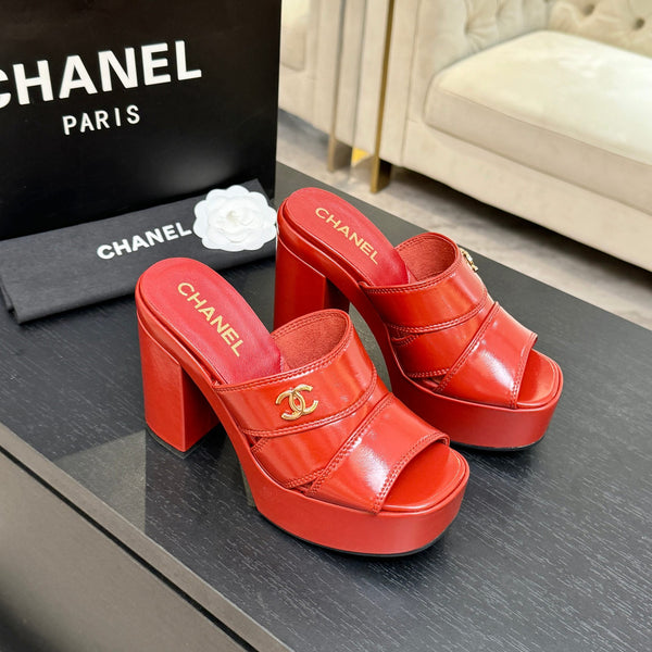 Chanel 2026 Runway Platform High-Heeled 12.5cm Sandals Orange-Red in Cowhide 673058