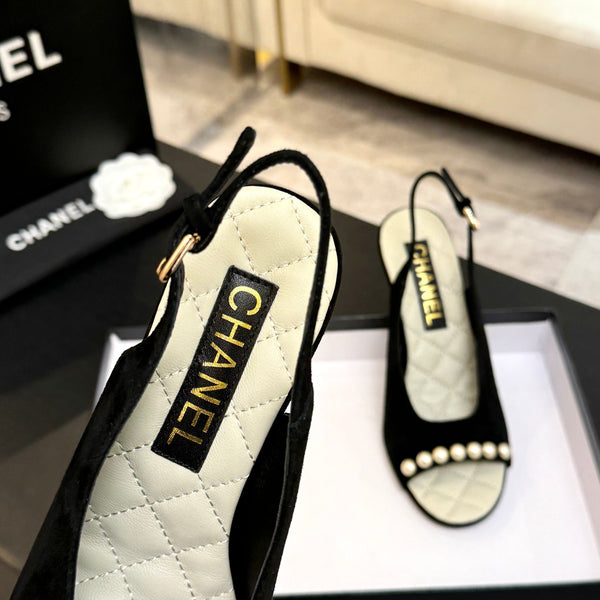Chanel 26A Slingback Black in Velvet 672992