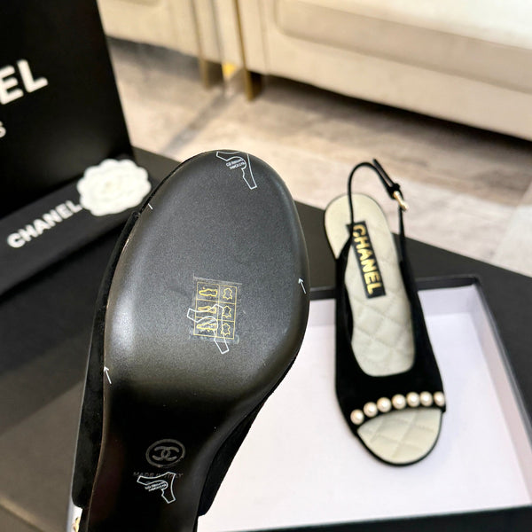 Chanel 26A Slingback Black in Velvet 672992