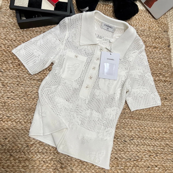 Chanel 26SS Maille à la texture ajourée délicate Crème en Coton 161787