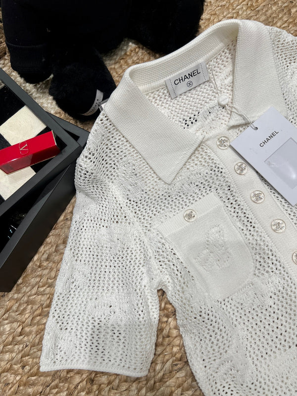 Chanel 26SS Maille à la texture ajourée délicate Crème en Coton 161787