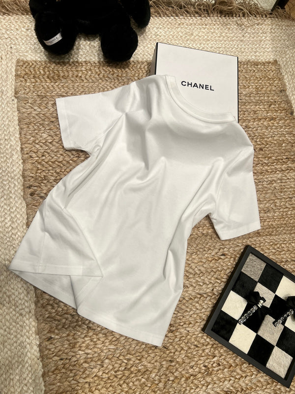 T-shirt Chanel 25SS assorti de strass blanc en coton 161779