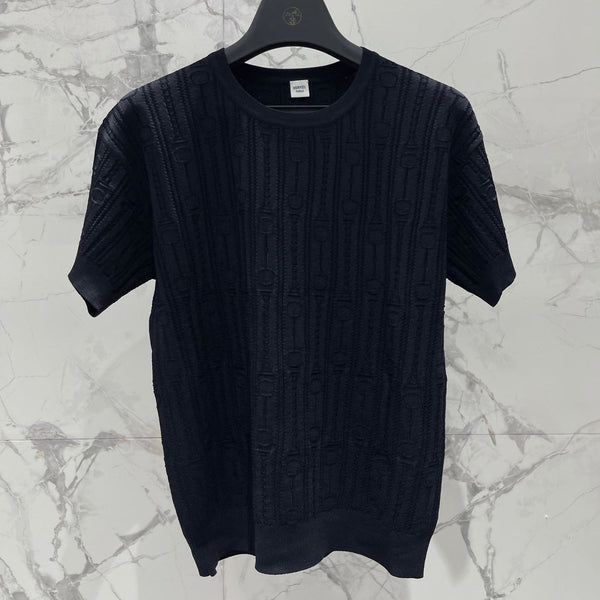 Hermes Print Knit Short-Sleeve T-Shirt Black in Silk Hyperbolic 122650