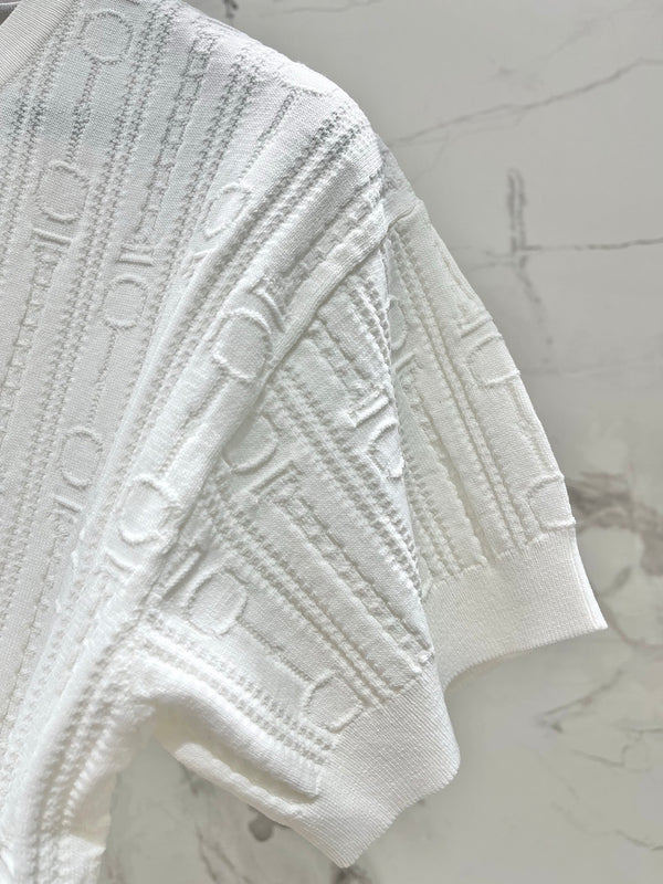 T-shirt Hermès en maille imprimée à manches courtes, blanc, en soie Hyperbolic 122649