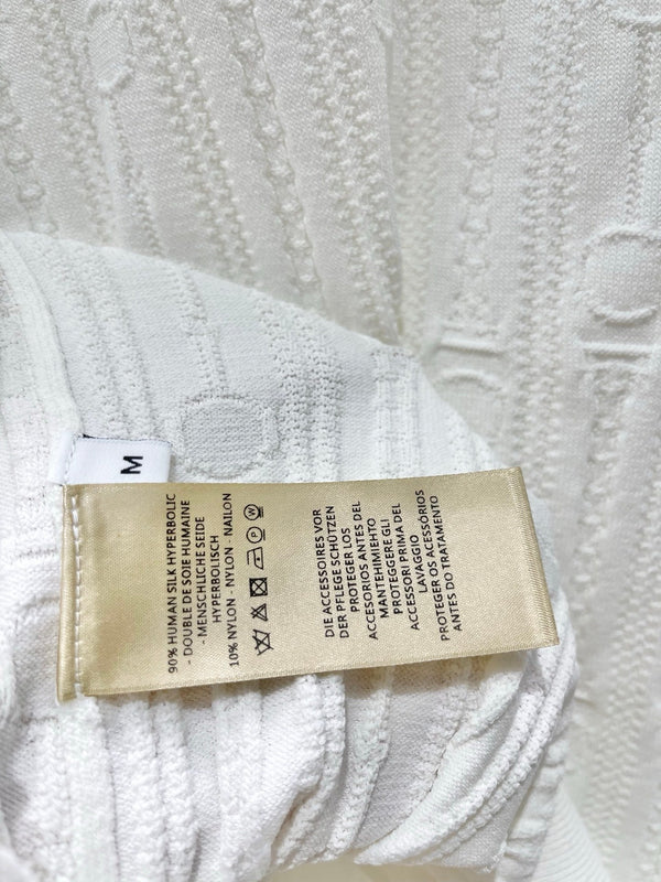 T-shirt Hermès en maille imprimée à manches courtes, blanc, en soie Hyperbolic 122649