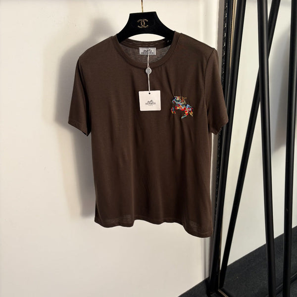 T-shirt à manches courtes Hermès Poney brodé en coton 978342