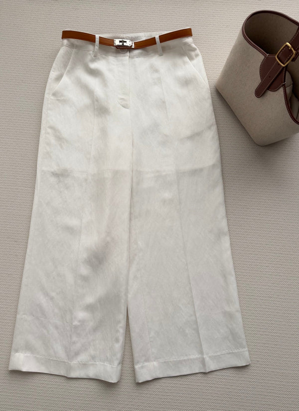Hermes 26SS Cropped Wide-Leg Pants White in Cotton 938212