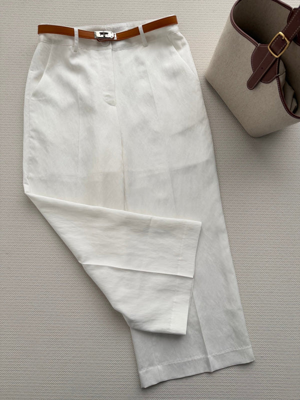 Hermes 26SS Cropped Wide-Leg Pants White in Cotton 938212