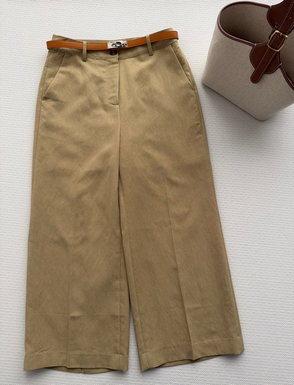 Hermes 26SS Cropped Wide-Leg Pants Khaki Brown in Cotton 938211