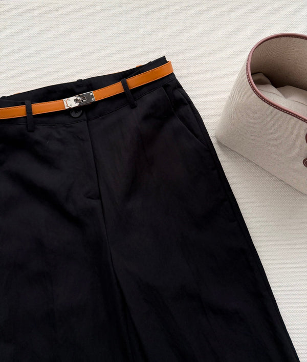 Hermès 26SS Pantalon Large Court Noir en Coton 938210