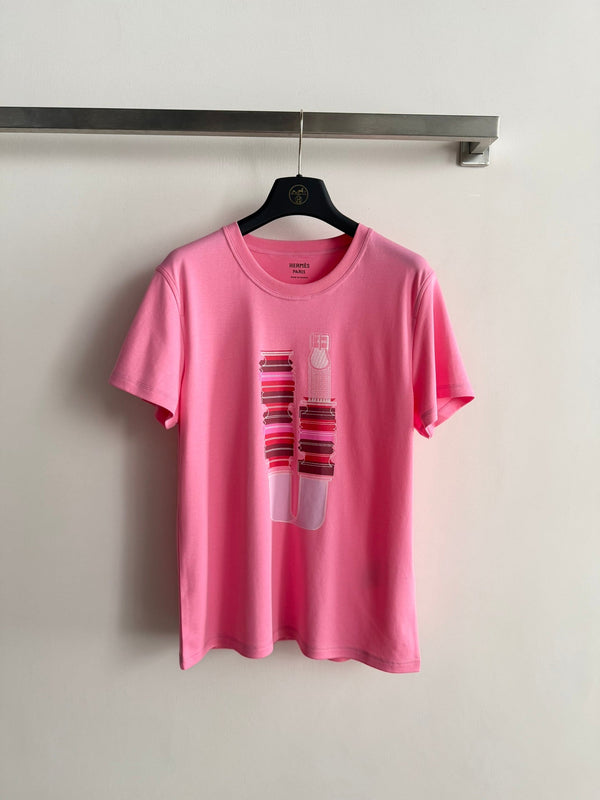 Hermes 26 Short-sleeved Printed T-shirt Pink in Cotton 888726